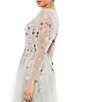 Color:Platinum Multi - Image 4 - Crew Neck 3/4 Sheer Sleeve Floral Ball Gown