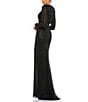 Color:Black - Image 2 - Crew Neck Long Sleeve Thigh High Slit Beaded Sheath Gown