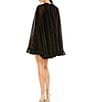 Color:Black - Image 2 - Crew Neck Ruffle Hem Long Cape Sleeve Waistless Mini Dress