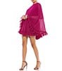 Color:Fuchsia - Image 1 - Crew Neck Ruffle Hem Long Cape Sleeve Waistless Mini Dress