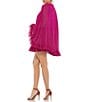 Color:Fuchsia - Image 2 - Crew Neck Ruffle Hem Long Cape Sleeve Waistless Mini Dress