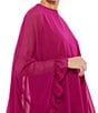 Color:Fuchsia - Image 3 - Crew Neck Ruffle Hem Long Cape Sleeve Waistless Mini Dress