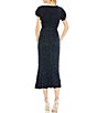 Color:Midnight - Image 2 - Crew Neck Ruffled Short Sleeve Flounce Hem Floral Embellished Sheath Midi Dress