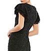 Color:Black - Image 4 - Crew Neck Ruffled Short Sleeve Flounce Hem Floral Embellished Sheath Midi Dress