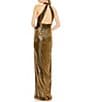 Color:Antique Gold - Image 2 - Crisscross Halter Neck Semi Open Back Detail Sleeveless Thigh High Slit Gown