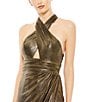 Color:Antique Gold - Image 3 - Crisscross Halter Neck Semi Open Back Detail Sleeveless Thigh High Slit Gown