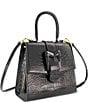 Color:Black - Image 1 - Croco Leather Medium With Buckle Satchel Bag
