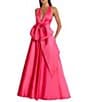 Mac Duggal Deep V Halter Neck Bow Front Satin Ballgown, Color:Hot Pink - Image 1