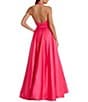 Mac Duggal Deep V Halter Neck Bow Front Satin Ballgown, Color:Hot Pink - Image 2
