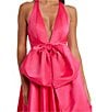 Mac Duggal Deep V Halter Neck Bow Front Satin Ballgown, Color:Hot Pink - Image 3