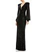 Mac Duggal Deep V-Neck Bishop Sleeve Sequined Gown, Color:Black - Image 1
