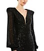 Mac Duggal Deep V-Neck Bishop Sleeve Sequined Gown, Color:Black - Image 3