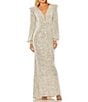 Mac Duggal Deep V-Neck Bishop Sleeve Sequined Gown, Color:Nude Silver - Image 1