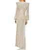 Mac Duggal Deep V-Neck Bishop Sleeve Sequined Gown, Color:Nude Silver - Image 2