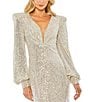 Mac Duggal Deep V-Neck Bishop Sleeve Sequined Gown, Color:Nude Silver - Image 3