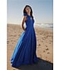Mac Duggal Deep V-Neck Bow Shoulder Crepe Ballgown, Color:Cobalt - Image 4