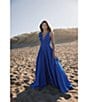 Mac Duggal Deep V-Neck Bow Shoulder Crepe Ballgown, Color:Cobalt - Image 5
