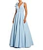 Mac Duggal Deep V-Neck Bow Shoulder Crepe Ballgown - Image 1