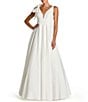 Mac Duggal Deep V-Neck Bow Shoulder Crepe Gown - Image 1