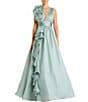 Mac Duggal Deep V-Neck Sleeveless Ruffled Shoulder Ball Gown, Color:Mint - Image 1
