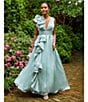 Mac Duggal Chiffon Deep V-Neck Sleeveless Ruffled Shoulder Ball Gown, Color:Mint - Image 4