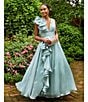 Mac Duggal Chiffon Deep V-Neck Sleeveless Ruffled Shoulder Ball Gown, Color:Mint - Image 6
