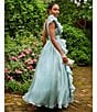 Mac Duggal Chiffon Deep V-Neck Sleeveless Ruffled Shoulder Ball Gown, Color:Mint - Image 7