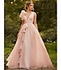Mac Duggal Chiffon Deep V-Neck Sleeveless Ruffled Shoulder Ball Gown - Image 4