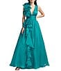 Mac Duggal Chiffon Deep V-Neck Sleeveless Ruffled Shoulder Gown - Image 1
