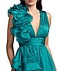 Mac Duggal Chiffon Deep V-Neck Sleeveless Ruffled Shoulder Gown - Image 3
