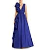 Mac Duggal Deep V-Neck Sleeveless Ruffled Shoulder Ball Gown, Color:Cobalt - Image 1