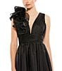 Mac Duggal Double V-Neck Ruffle Shoulder A-line Midi Dress, Color:Black - Image 3