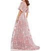 Mac Duggal Double V-Neck Short Flutter Sleeve Embroidered Mesh A-Line Gown, Color:Pink - Image 2