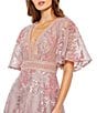 Mac Duggal Double V-Neck Short Flutter Sleeve Embroidered Mesh A-Line Gown, Color:Pink - Image 3