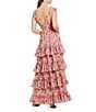 Mac Duggal Double V-Neck Sleeveless Floral Chiffon Tiered Ruffle A-Line Gown, Color:Pink Multi - Image 2