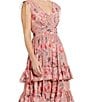 Mac Duggal Double V-Neck Sleeveless Floral Chiffon Tiered Ruffle A-Line Gown, Color:Pink Multi - Image 3