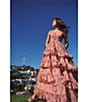 Mac Duggal Double V-Neck Sleeveless Floral Chiffon Tiered Ruffle A-Line Gown, Color:Pink Multi - Image 4