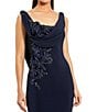 Mac Duggal Drape Neckk 3D Floral Applique Jersey Column Gown, Color:Midnight - Image 3