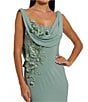 Mac Duggal Drape Neckk 3D Floral Applique Jersey Column Gown, Color:Sage - Image 3
