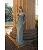 Mac Duggal Drape Neckk 3D Floral Applique Jersey Column Gown, Color:Sage - Image 4