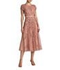 Mac Duggal Embellished Beaded Mesh Cap Sleeve A-Line Midi Dress - Image 1