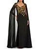 Mac Duggal Embellished Crepe Gown with Chiffon Cape Sleeves, Color:Black Gold - Image 1