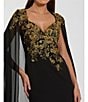 Mac Duggal Embellished Crepe Gown with Chiffon Cape Sleeves, Color:Black Gold - Image 3