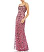 Color:Raspberry - Image 1 - Embellished Floral Beaded Open Back Detail Scoop Neck Sleeveless Gown