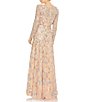 Color:Blush - Image 2 - Embellished Illusion Crew Neck Long Sleeve A-Line Gown