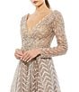 Mac Duggal Embellished Illusion Long Sleeve Wrap Over A Line Gown, Color:Taupe - Image 3