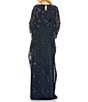 Mac Duggal Embellished Mesh Boat Neck 3/4 Sleeve 3D Flower Caftan Gown - Image 5
