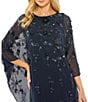 Mac Duggal Embellished Mesh Boat Neck 3/4 Sleeve 3D Flower Caftan Gown - Image 6