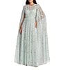 Mac Duggal Embellished Mesh Cape Sleeve Gown - Image 1