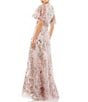 Mac Duggal Embellished Mesh Floral Print V Neck Short Sleeve A-Line Gown, Color:Rose Pink - Image 2